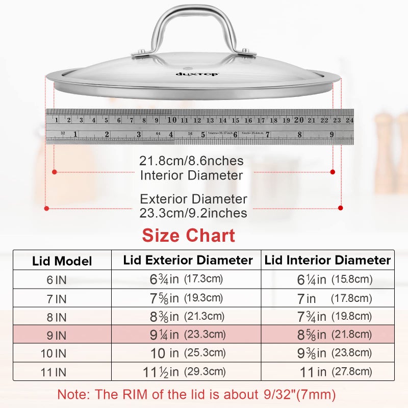 Duxtop Cookware Glass Replacement Lid (Interior Diameter: 8-5/8inch, Exterior Diameter: 9-1/4inch) - Image 4